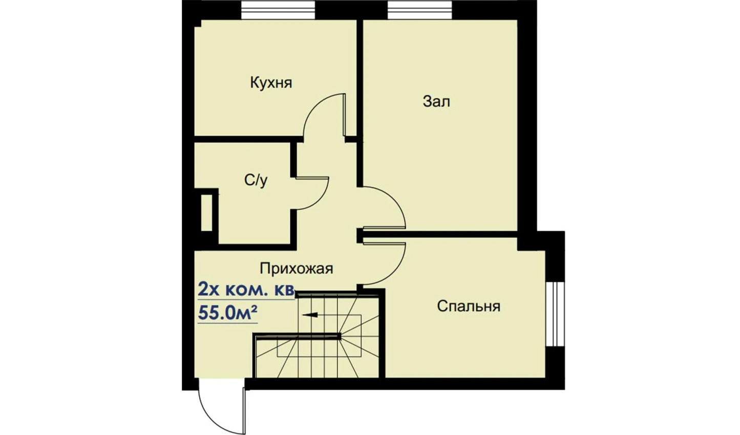 2-комнатная квартира 55 м²  1/1 этаж