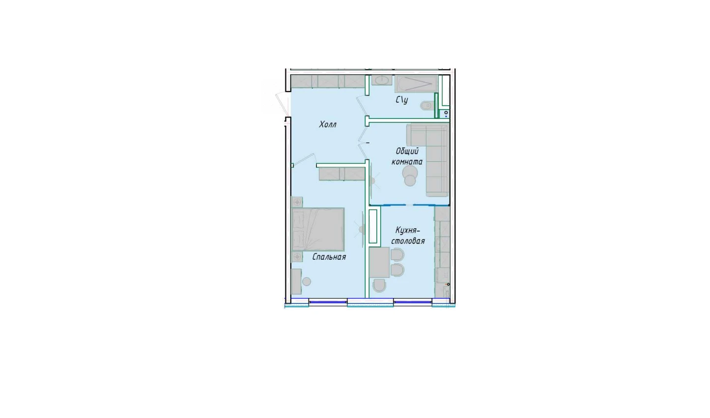 2-комнатная квартира 54.93 м²  1/1 этаж