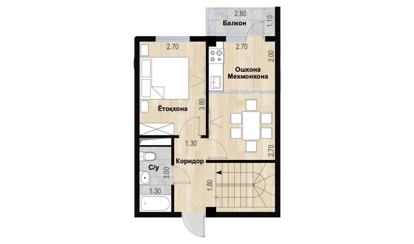 2-xonali xonadon 79.92 m²  7/7 qavat | Bochka Resort Turar-joy majmuasi