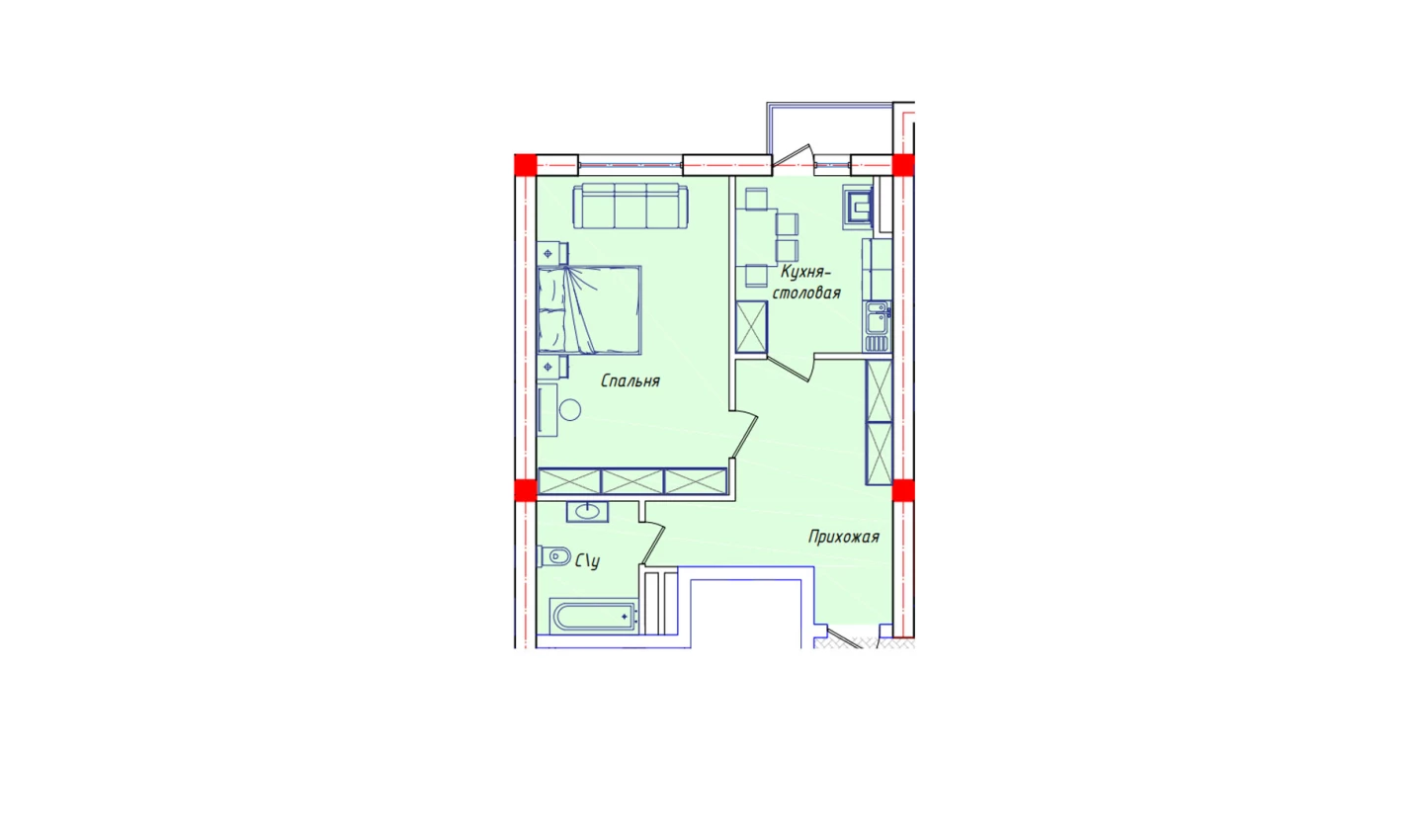 1-комнатная квартира 55.8 м²  6/6 этаж