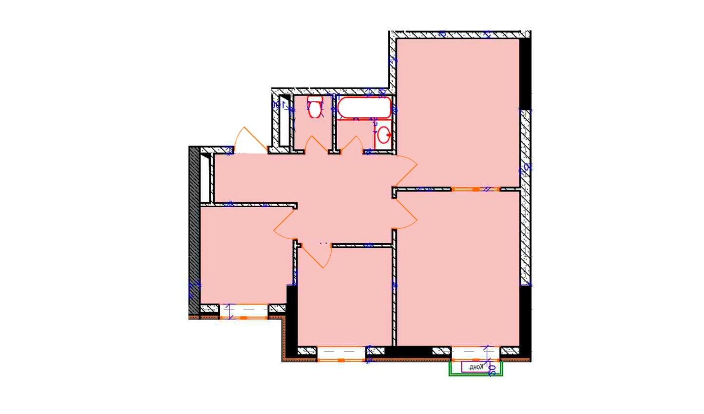 3-комнатная квартира 61.5 м²  1/1 этаж