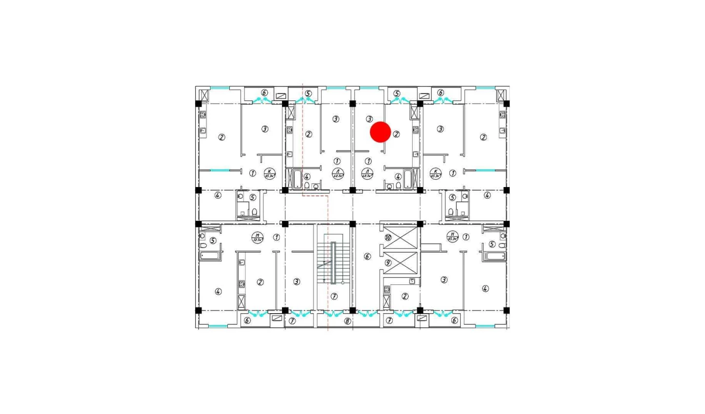 2-xonali xonadon 40.7 m²  14/14 qavat