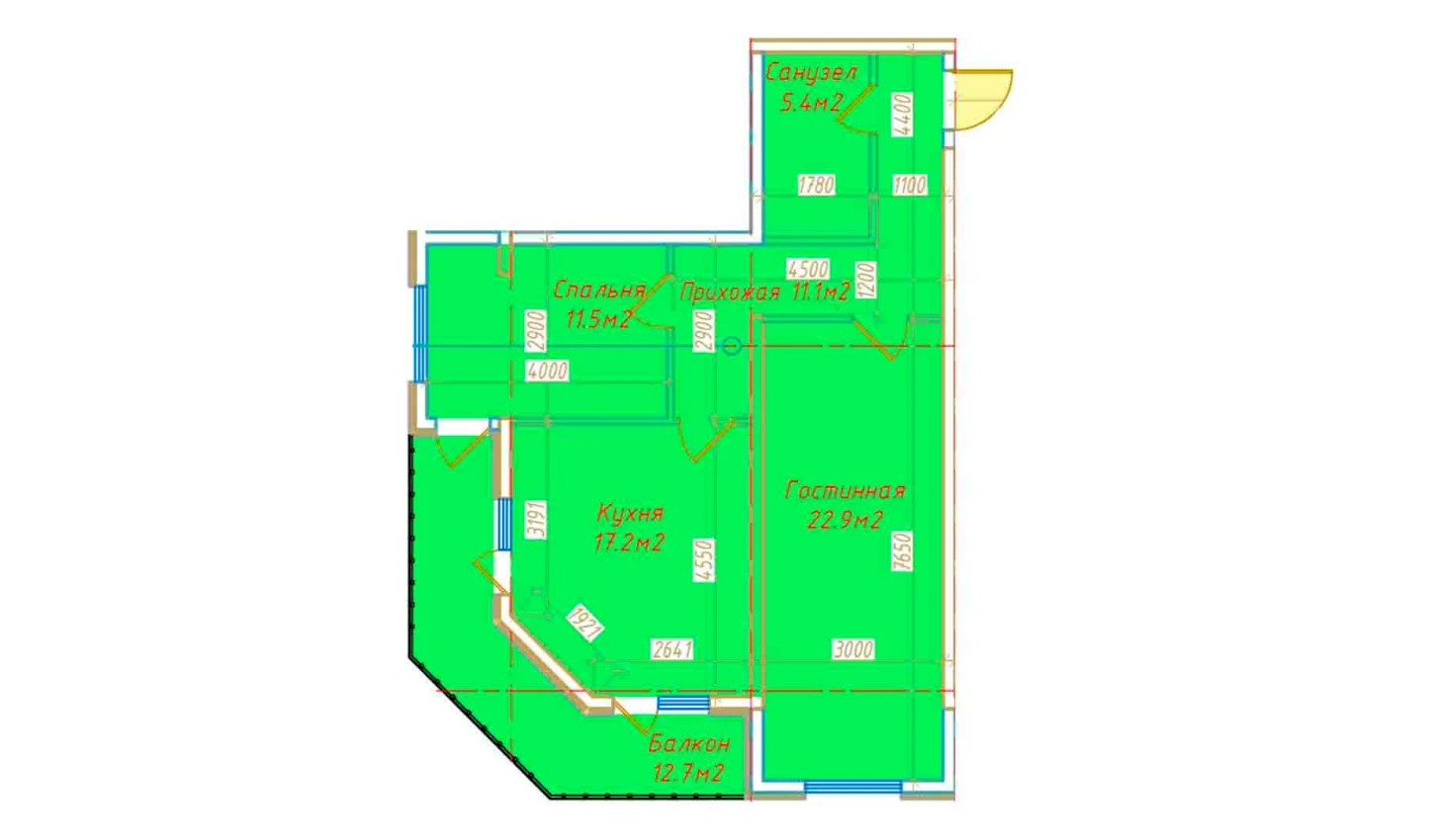 2-комнатная квартира 80.8 м²  6/6 этаж