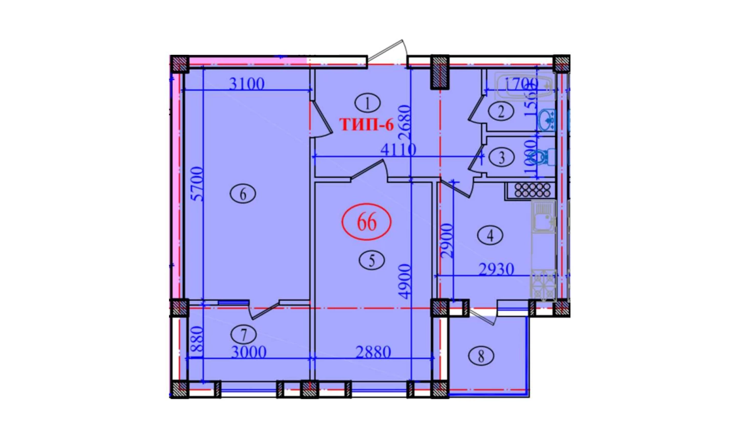 2-комн. квартира 73.2 м²  5/9 этаж | Жилой комплекс Orzular