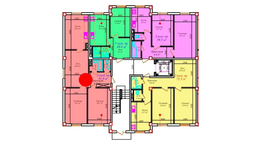 2-комнатная квартира 81 м²  1/1 этаж