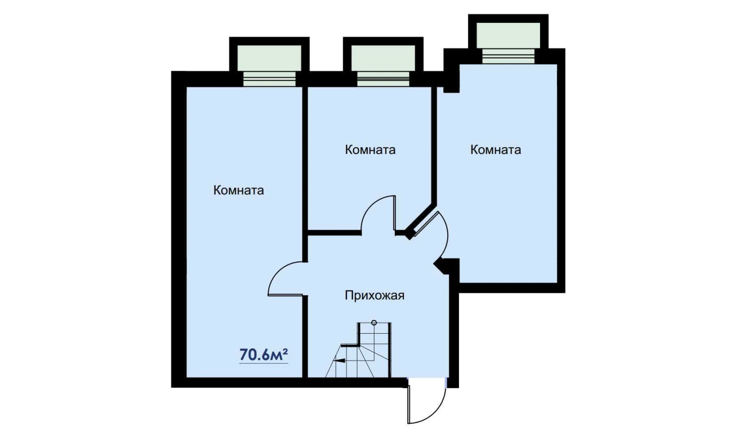 3-комнатная квартира 69.6 м²  1/1 этаж