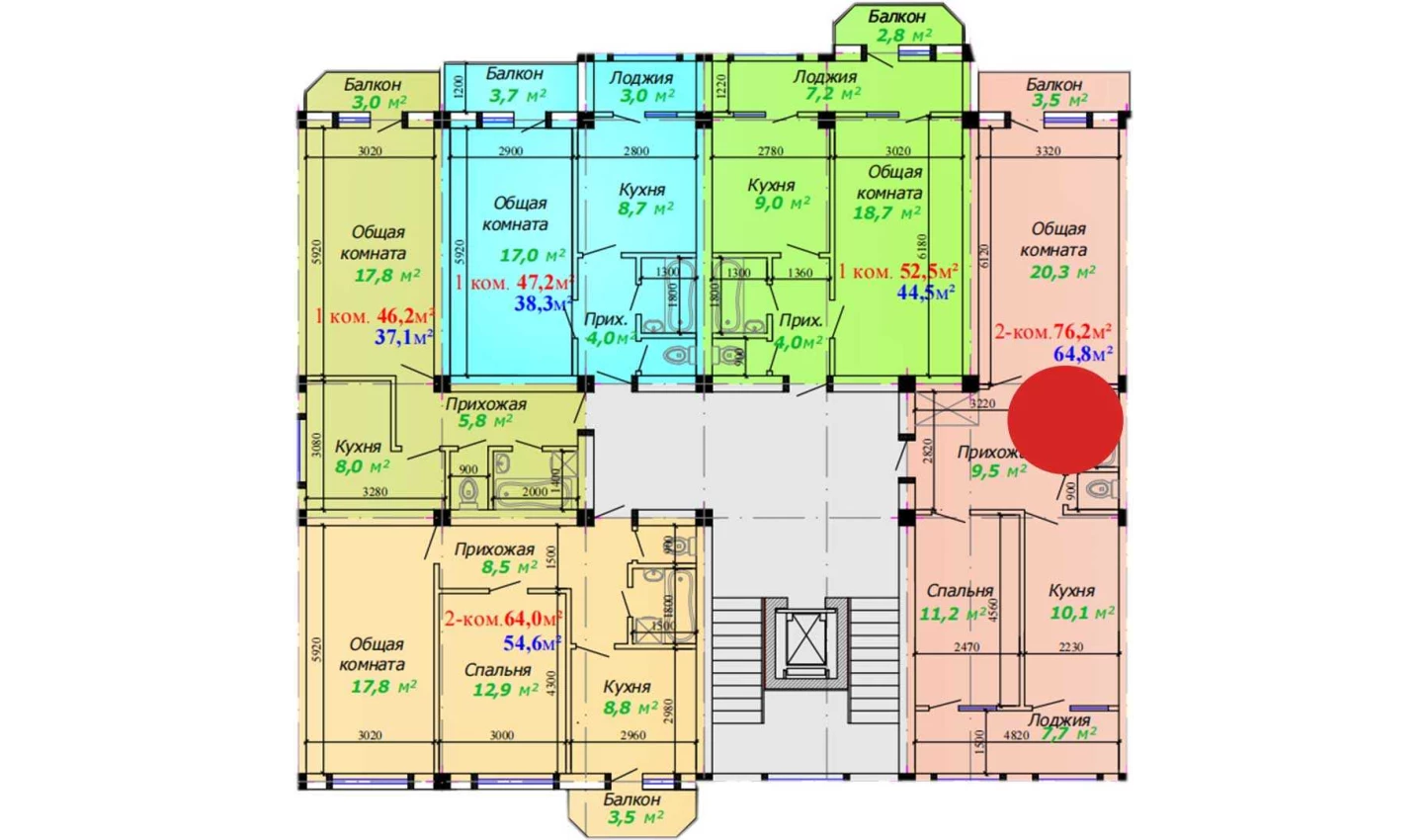 2-комнатная квартира 76.2 м²  5/5 этаж