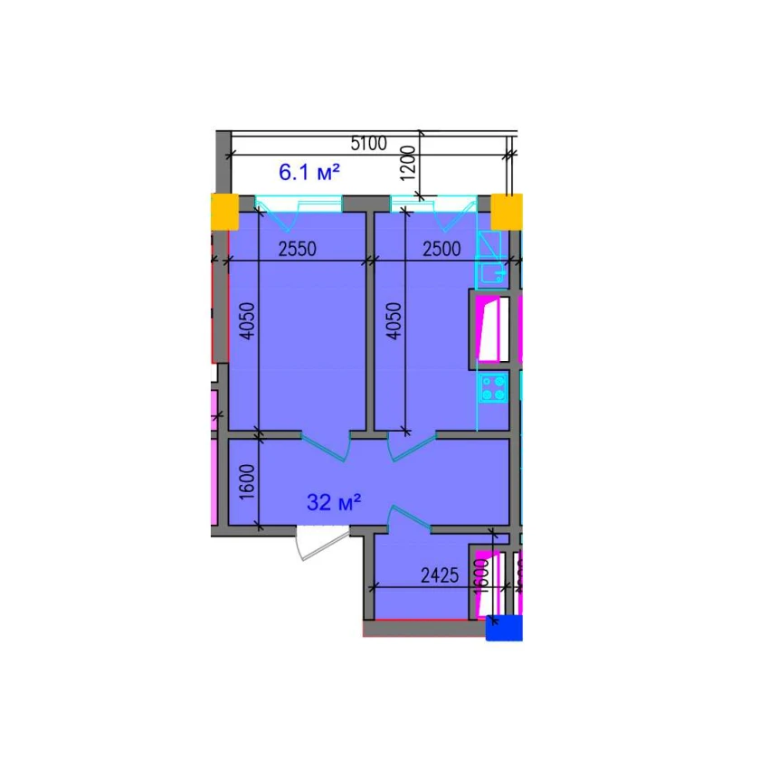 2-комнатная квартира 38.1 м²  8/8 этаж