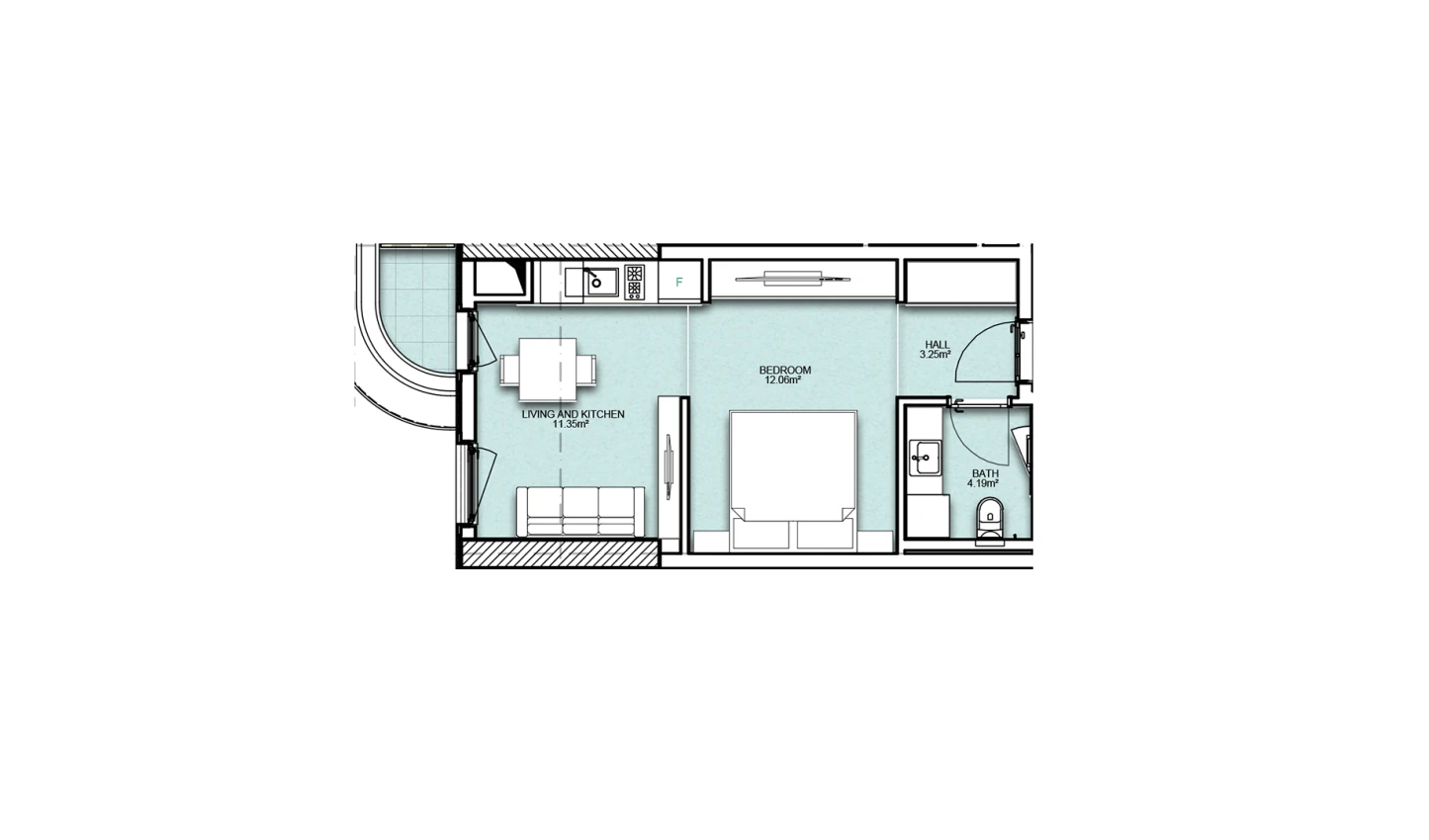 1-комнатная квартира 34.8 м²  15/15 этаж