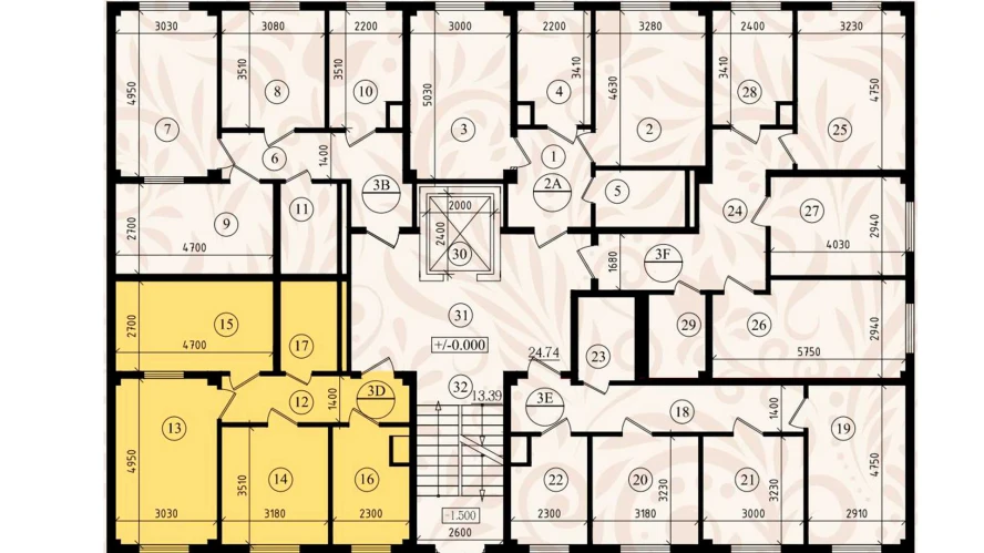 3-xonali xonadon 59.99 m²  1/1 qavat