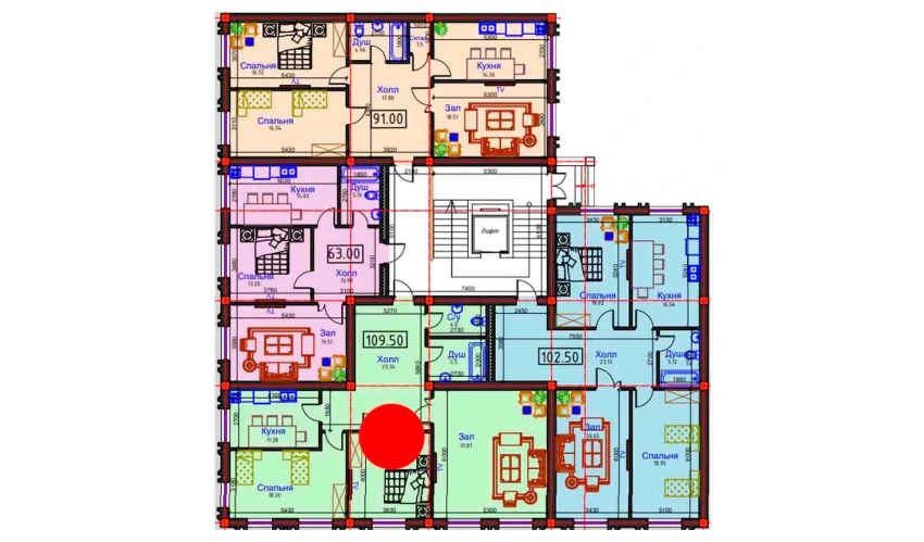 3-комнатная квартира 109.5 м²  1/8 этаж | Жилой комплекс BAHOR