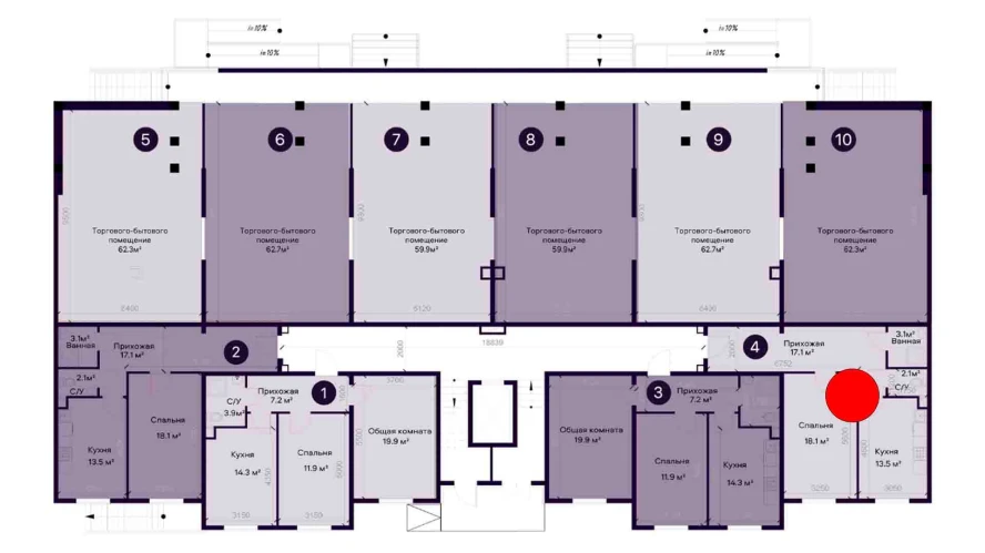 1-комнатная квартира 53.9 м²  1/1 этаж