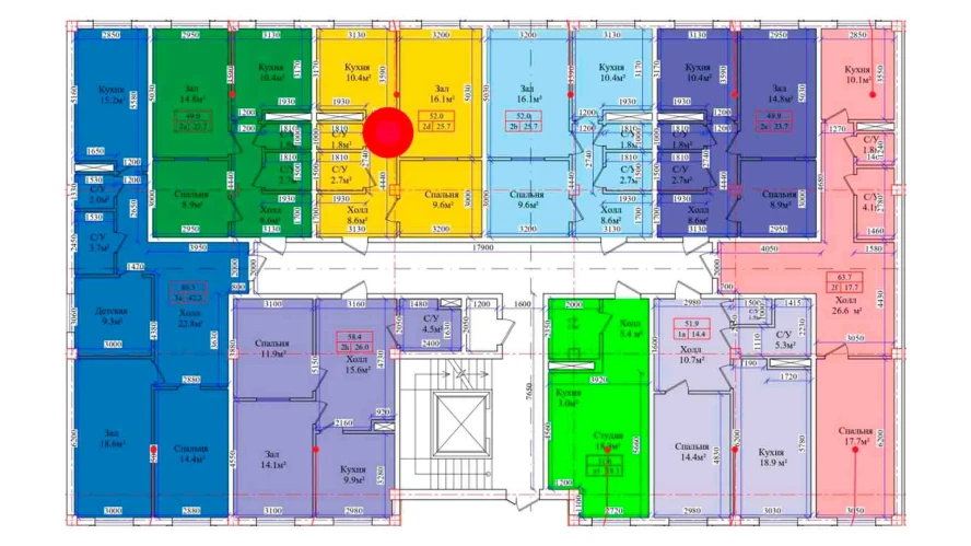 2-комнатная квартира 52 м²  1/1 этаж