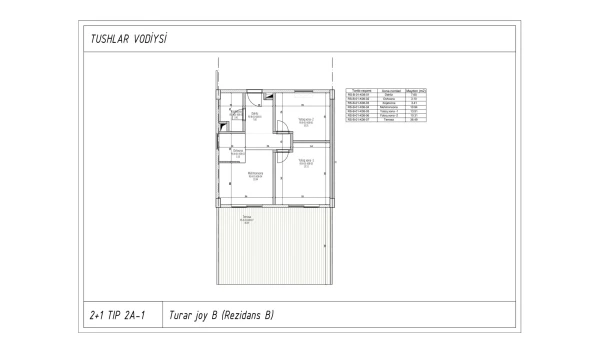 3-xonali xonadon 59.82 m²  1/6 qavat | TUSHLAR VODIYSI Turar-joy majmuasi