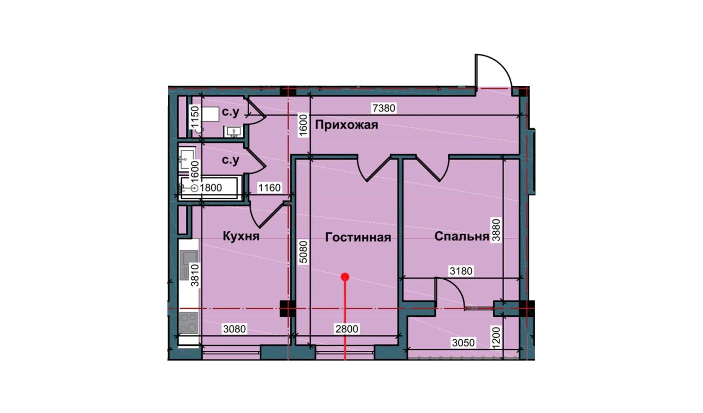 2-комнатная квартира 53.5 м²  2/2 этаж