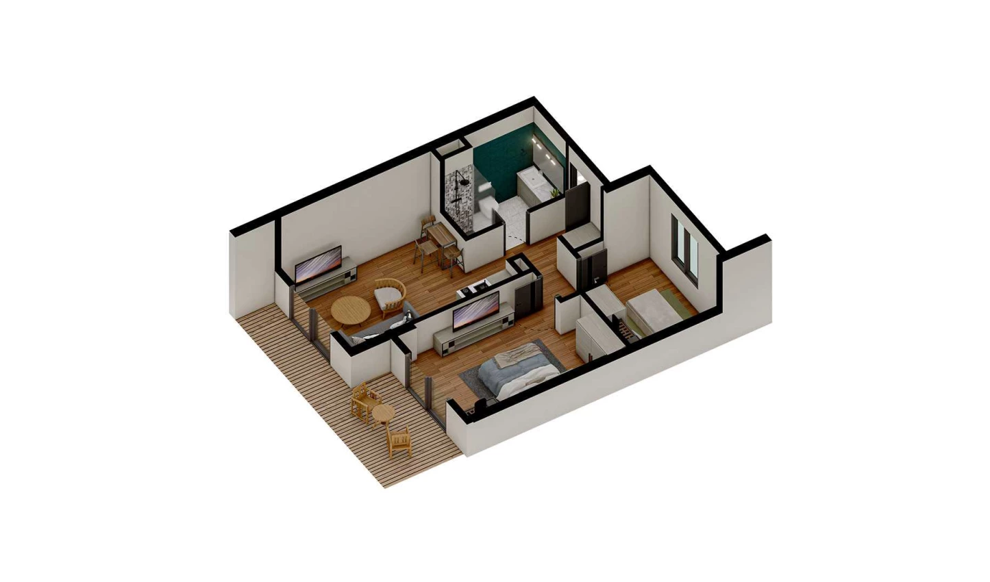 3-комнатная квартира 54.568 м²  2/2 этаж