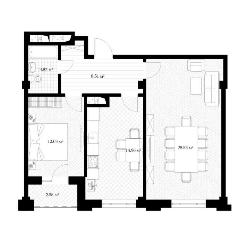 2-xonali xonadon 71.57 m²  8/8 qavat