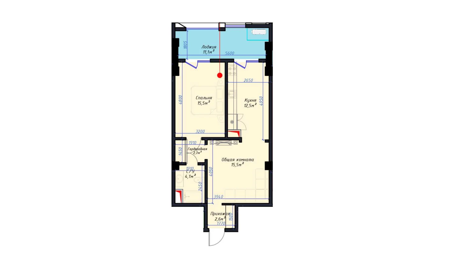 1-комнатная квартира 64 м²  3/3 этаж