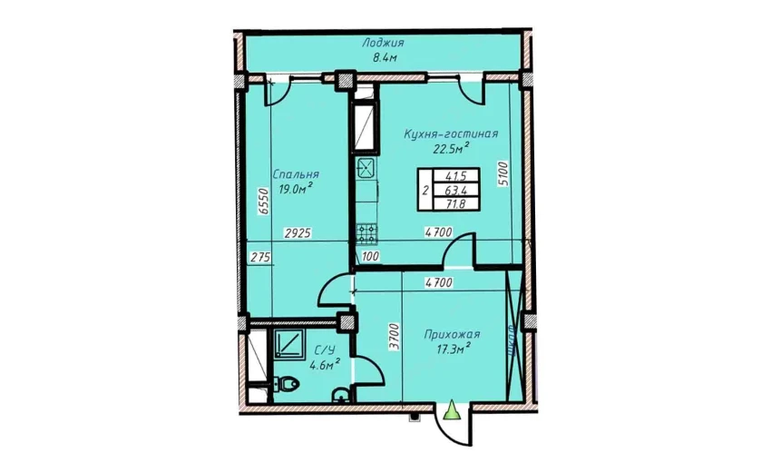 2-xonali xonadon 71.8 m²  15/16 qavat | Havas Premium Turar-joy majmuasi