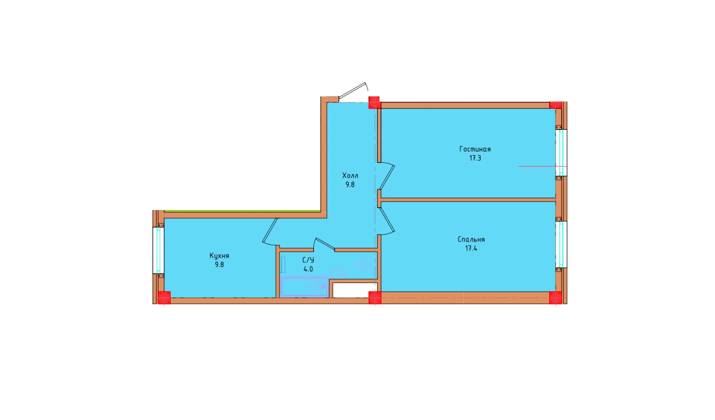 2-комнатная квартира 58.3 м²  1/1 этаж