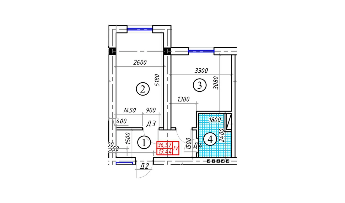 1-xonali xonadon 36.57 m²  1/5 qavat | BATOSH Turar-joy majmuasi