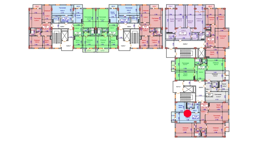 1-xonali xonadon 42.12 m²  8/8 qavat