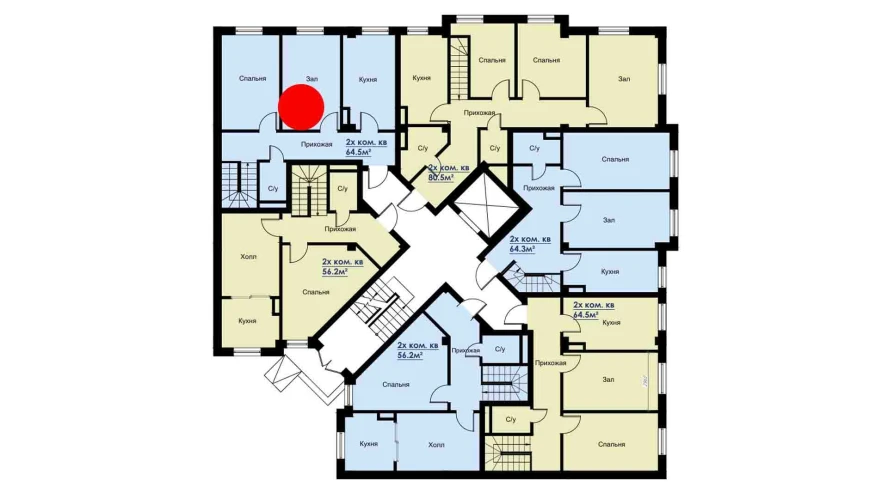 2-комнатная квартира 64.5 м²  2/2 этаж