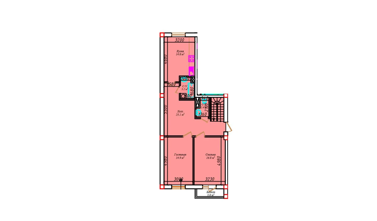 2-комнатная квартира 79.3 м²  5/5 этаж