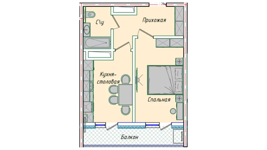 1-xonali xonadon 35.73 m²  14/14 qavat