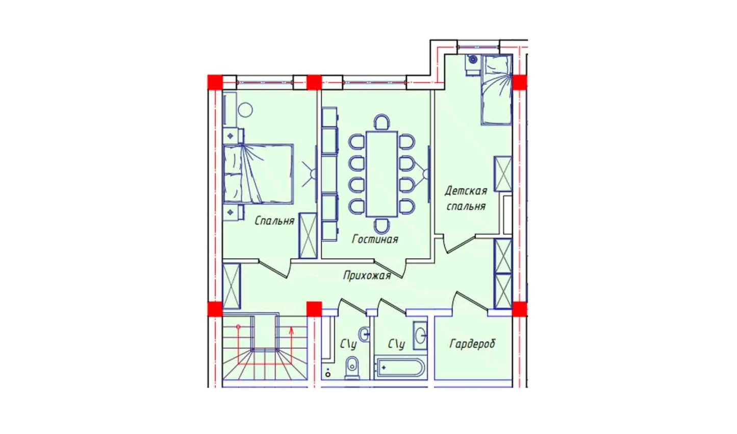 3-комнатная квартира 69.1 м²  8/8 этаж