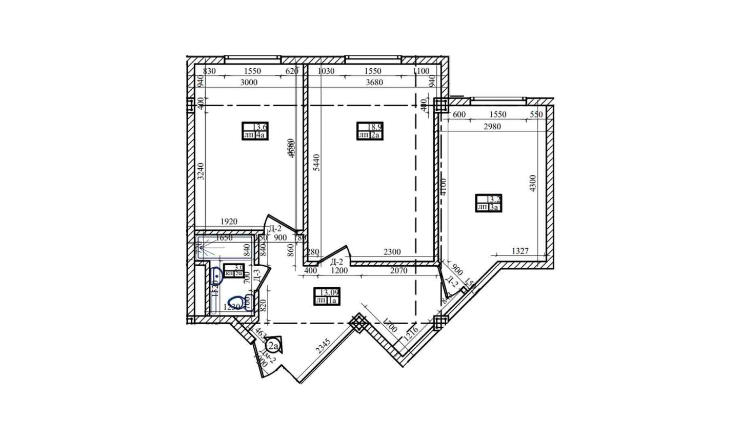 2-комнатная квартира 62.4 м²  1/1 этаж