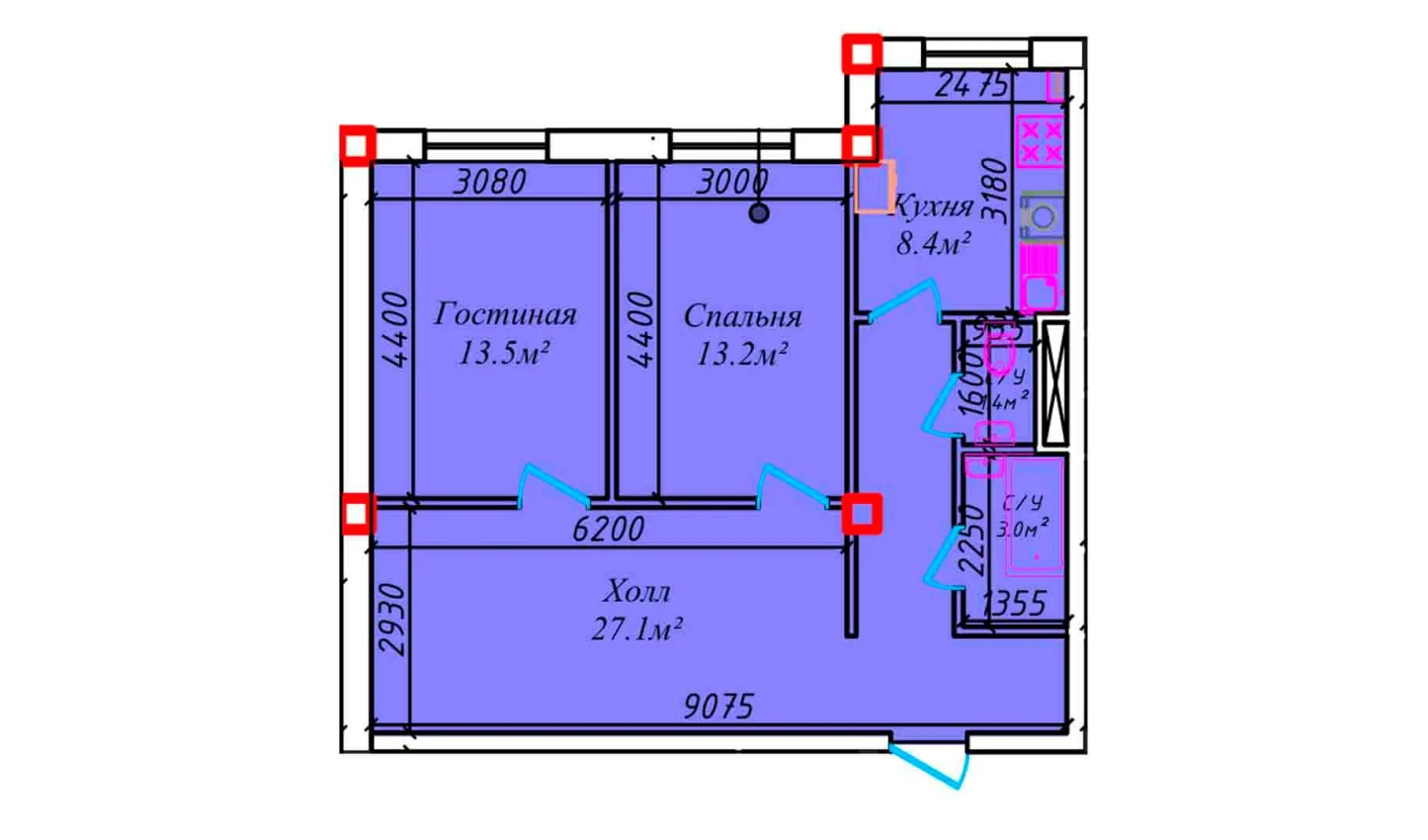 1-комнатная квартира 73.1 м²  1/1 этаж