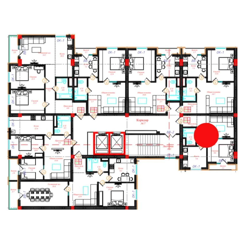 1-комнатная квартира 41 м²  4/4 этаж