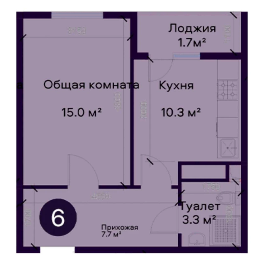 1-комнатная квартира 37.6 м²  1/1 этаж