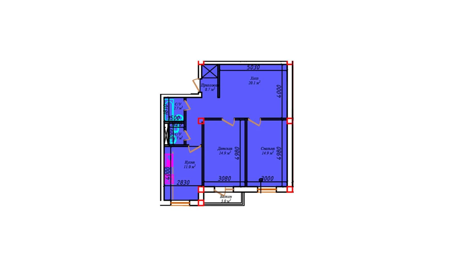 2-комнатная квартира 78.3 м²  2/2 этаж