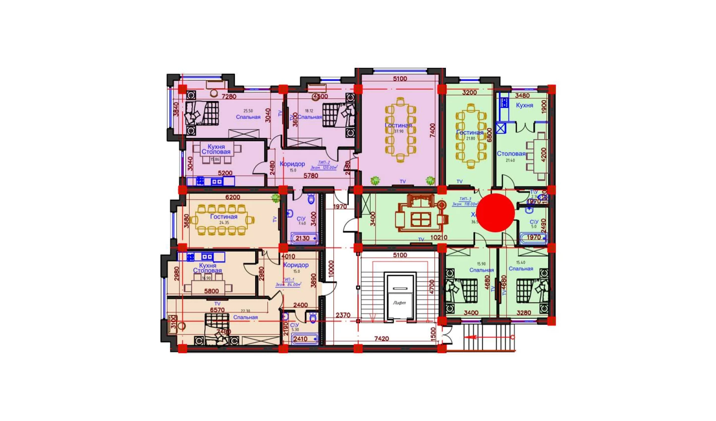 3-комнатная квартира 118 м²  1/1 этаж