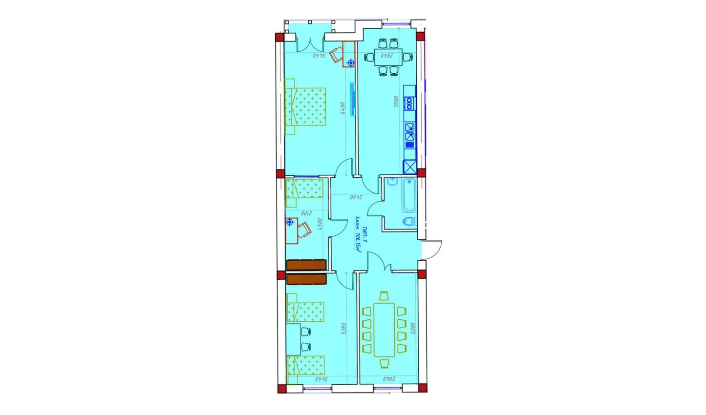 4-комнатная квартира 106.15 м²  1/1 этаж