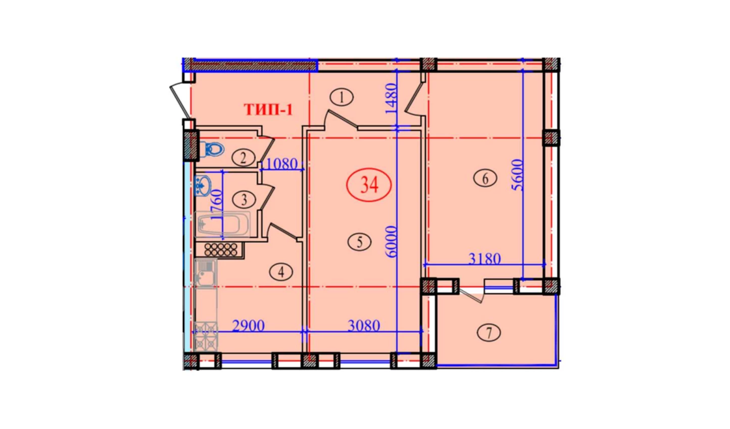 2-xonali xonadon 77.6 m²  8/8 qavat