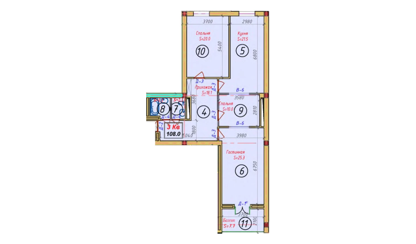 3-комнатная квартира 114.4 м²  9/9 этаж