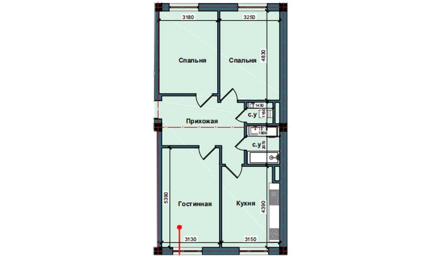 3-xonali xonadon 82.5 m²  2/2 qavat