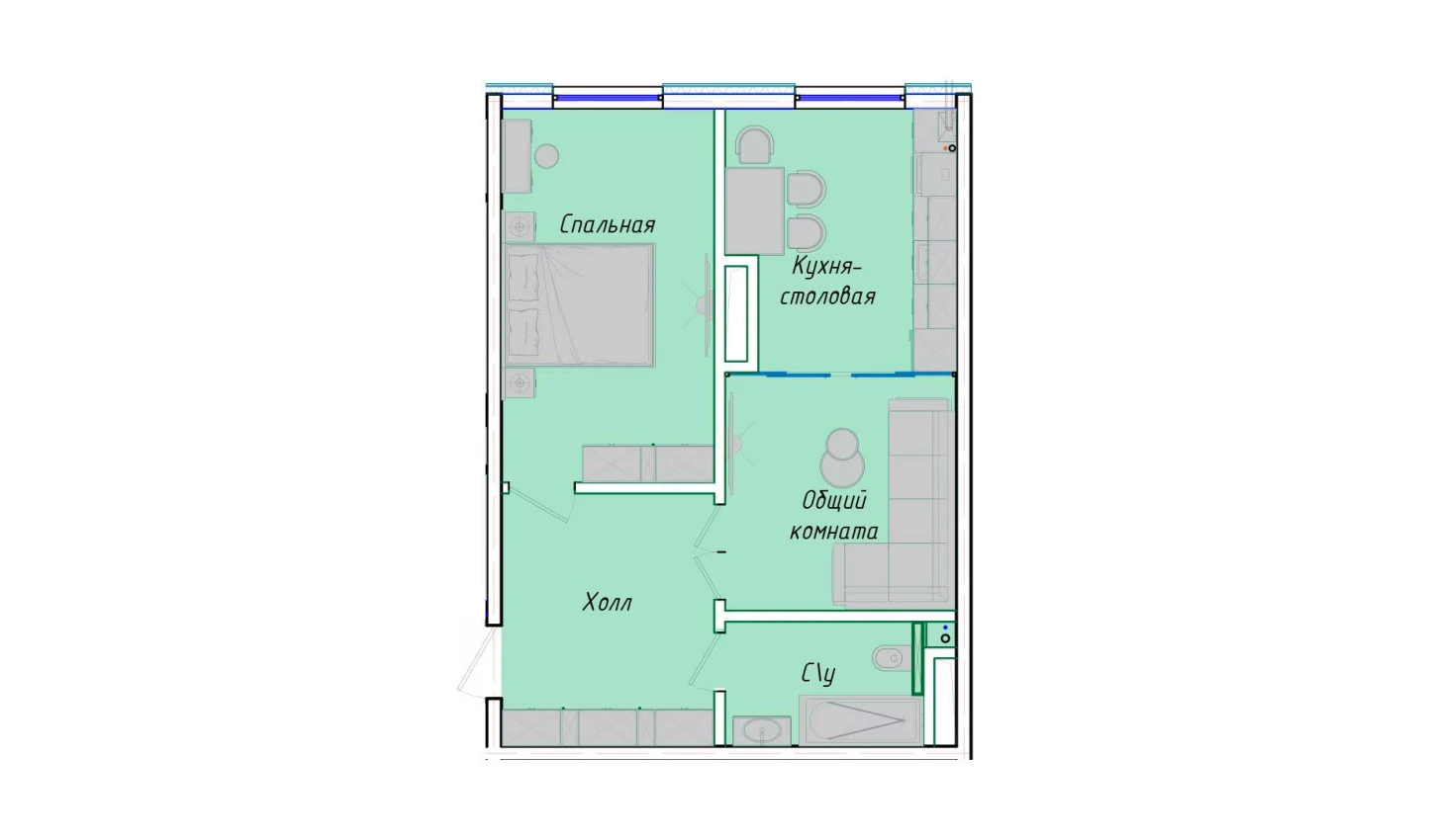 2-xonali xonadon 50.85 m²  1/1 qavat