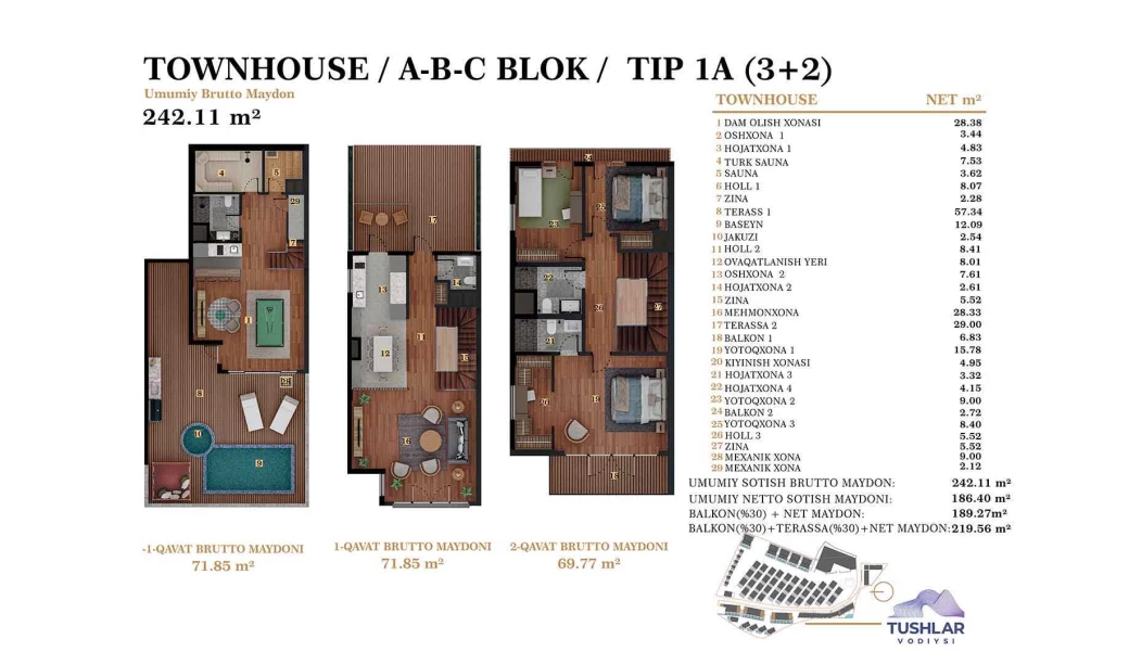 5-xonali xonadon 219.556 m²  1/1 qavat