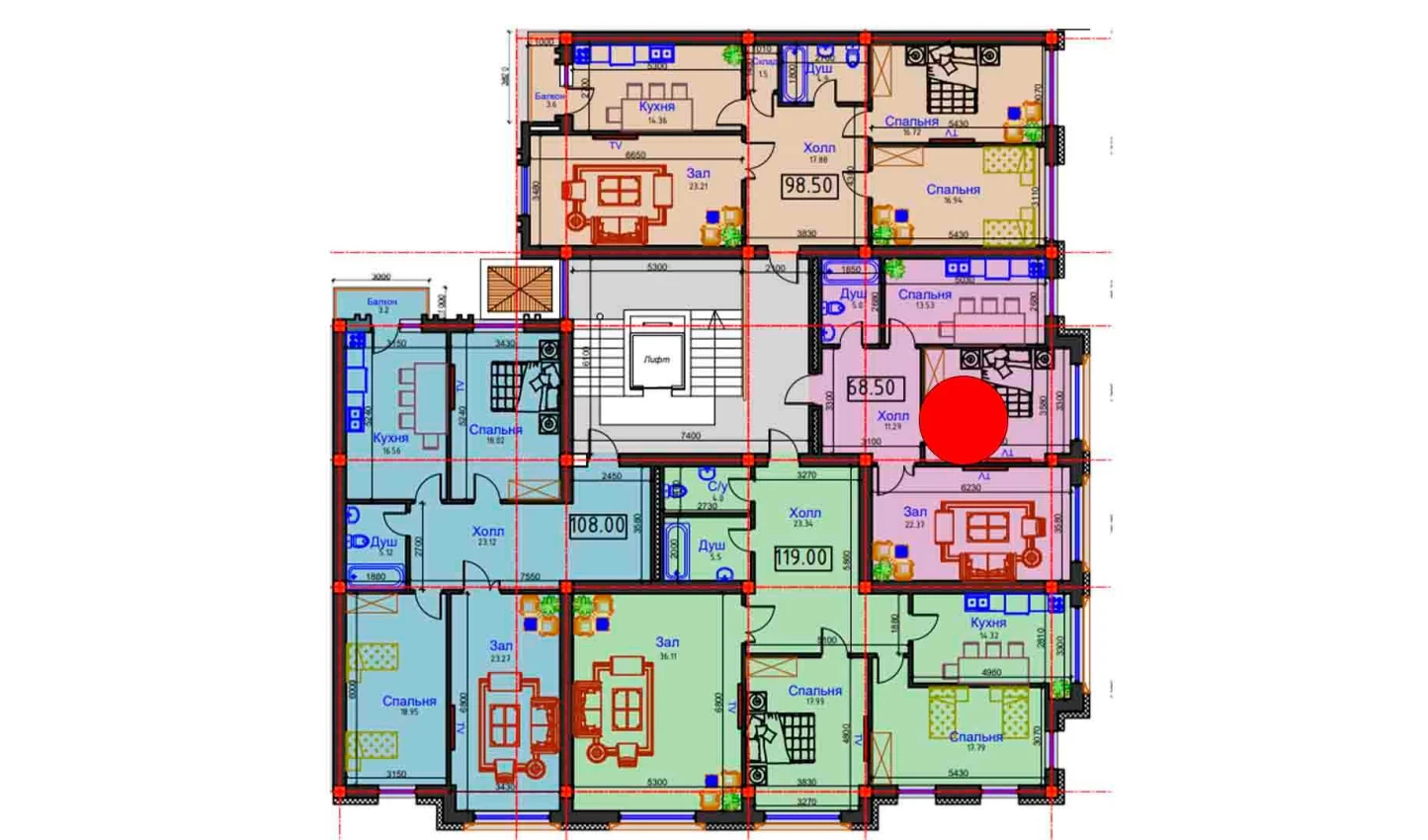 2-комнатная квартира 68.5 м²  2/2 этаж