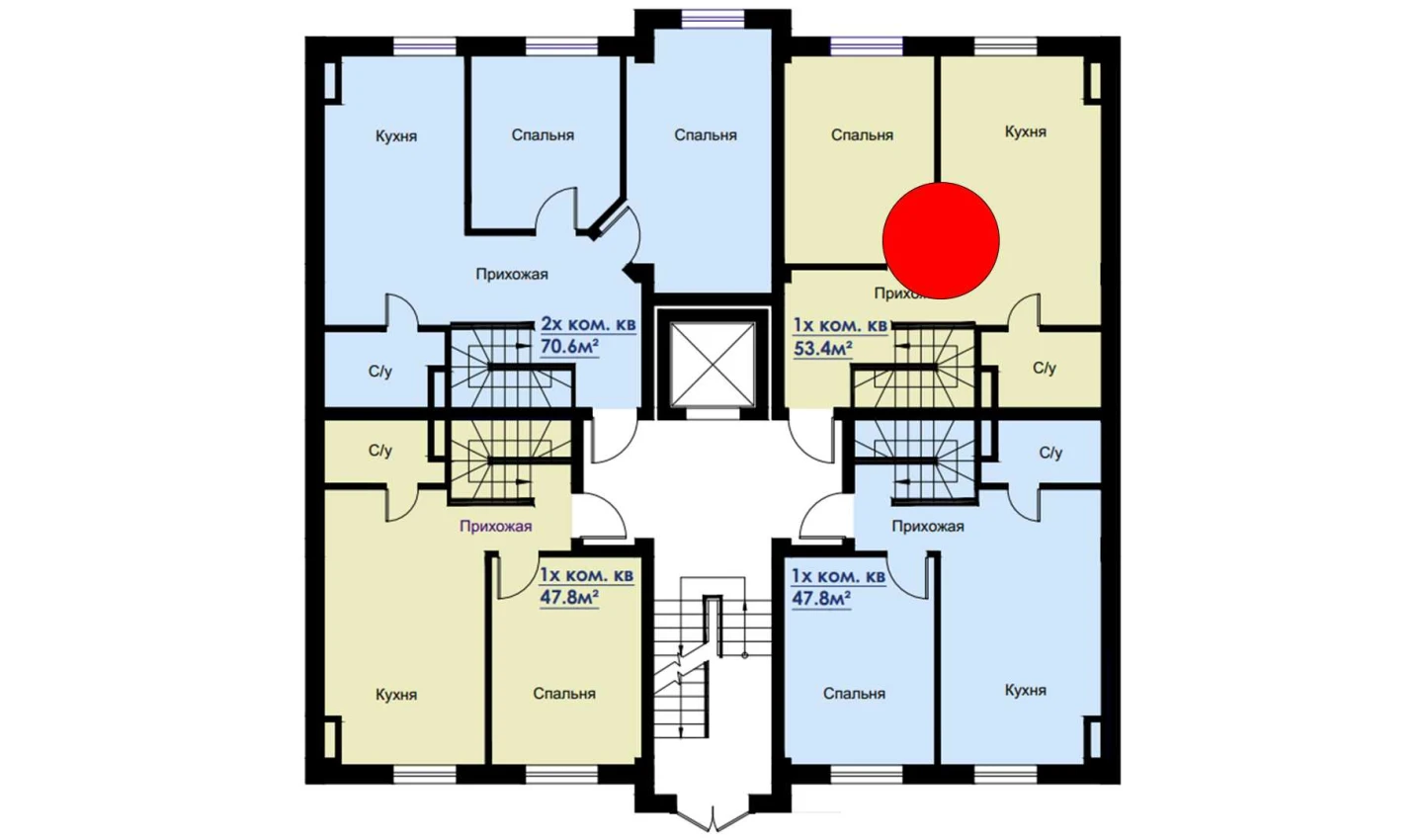 2-комнатная квартира 53.4 м²  1/1 этаж