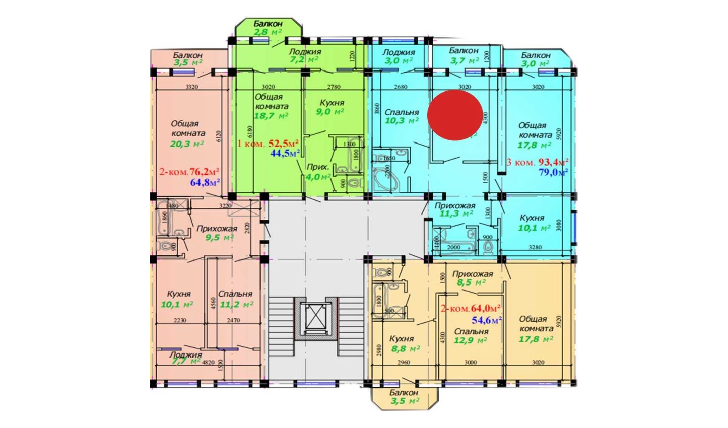 3-комнатная квартира 93.4 м²  2/2 этаж