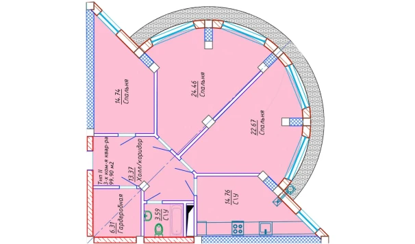 3-xonali xonadon 99.9 m²  5/10 qavat | Samarqand Park Avenue Turar-joy majmuasi