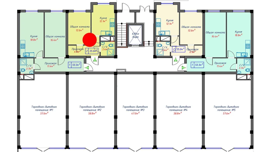 1-комнатная квартира 35 м²  0/0 этаж