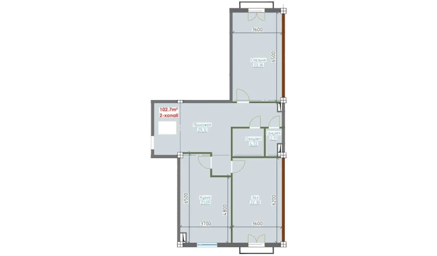 2-xonali xonadon 102.7 m²  5/9 qavat | YANGI AVLOD Turar-joy majmuasi