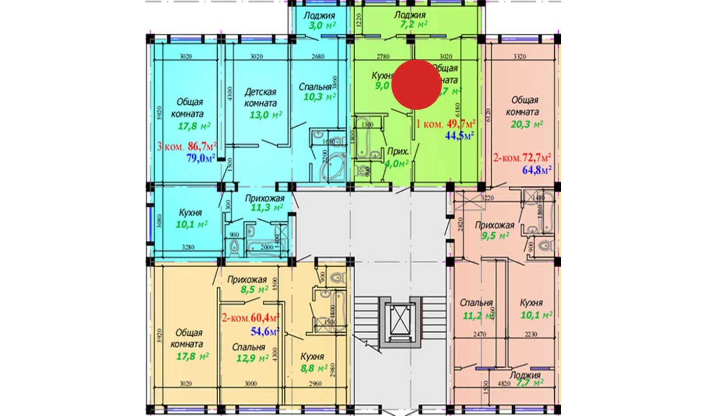 1-комнатная квартира 49.7 м²  1/1 этаж