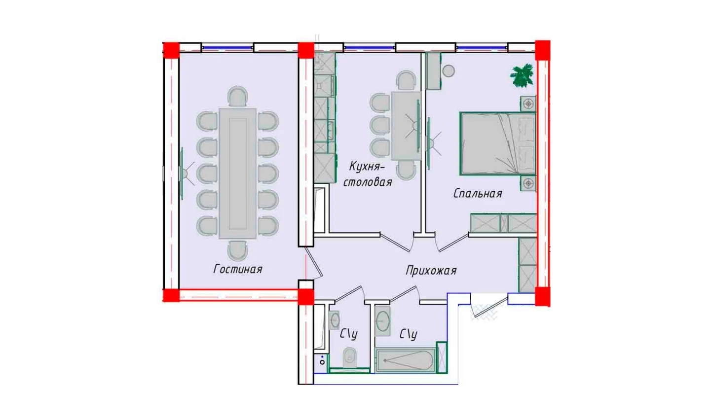 2-комнатная квартира 64.42 м²  1/1 этаж